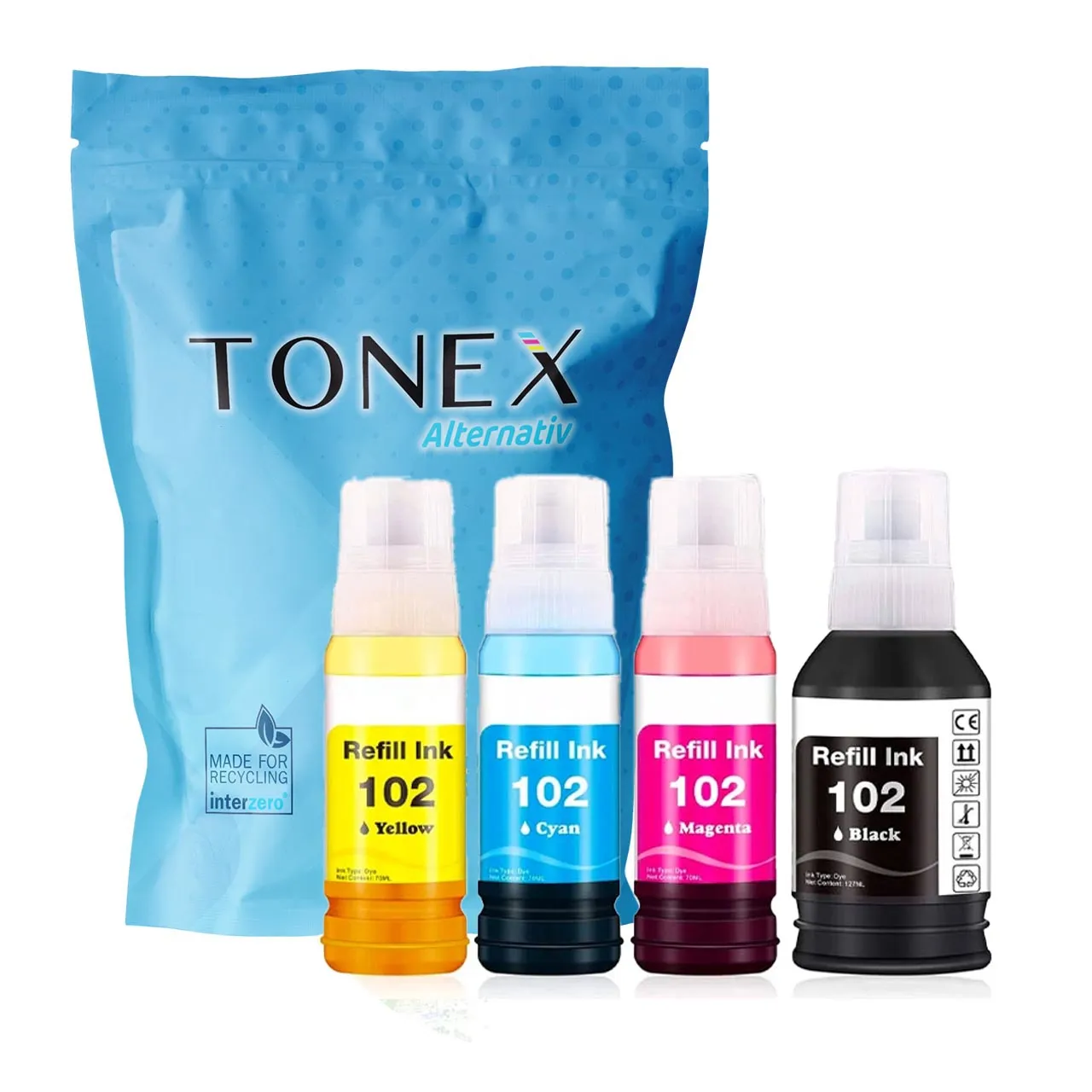 epson-102-c13t03r640 Tonex Alternativ Fur Epson 102 C13T03R640 Tinte Schwarz Cyan Magenta Gelb 340Ml Multipack - Image 1