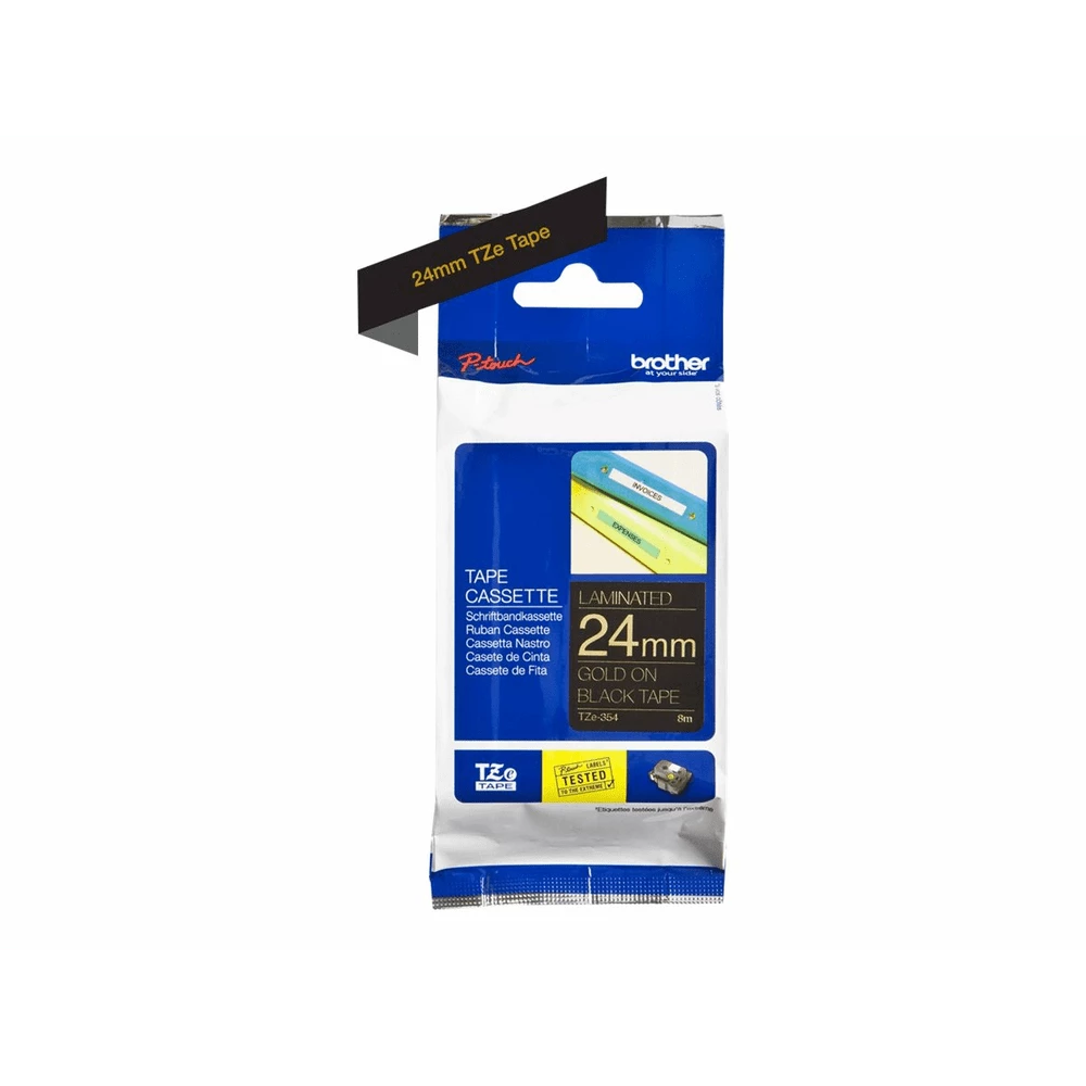 fbbr-tzer354-452a37f2101b1142ef99b3a7d09af205-191752-1-bbb21682bd42f43fea4914875e9a8be5 Brother Tze R354 Seidig Gold Auf Schwarz Rolle 24 Cm X 4 M - Image 1
