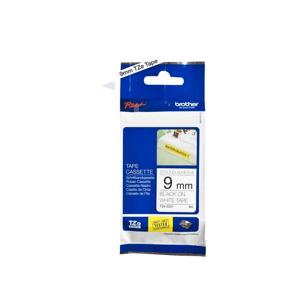 fbbr-tzes221o-8bf26cab893d4ef6d049f4a57dc42464-357528-1-de55a0d86960a3fd4031b93f2a501010-1 Brother Tze S221 Extrem Stark Haftend Schwarz Auf Weiss Rolle 09 Cm X 8 M 1433083790 - Image 1
