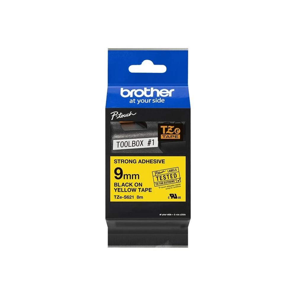 fbbr-tzes621o-dfab99d63ba967b140f39de3fd351df4-192094-1-6da42d41747e35f38c715693d496d5bc-1 P Touch Tzes621 Spezialband Extra Stark Klebend Schwarzgelb 8M Laminiert 9Mm 345731096 - Image 1